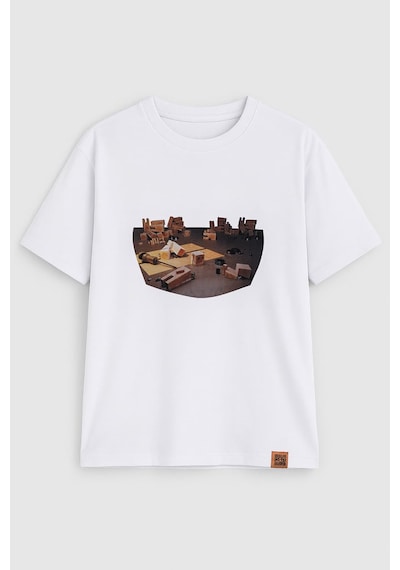 Markapia Woman Kadın Bisiklet Yaka %100 Pamuk Blok Baskılı Kısa Kollu T-shirt Beyaz Xs