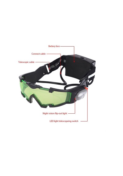 Kayak, Unisex Pc Lens Gözlükleri İçin Led Işığı, Elastik Bant Koruyucu Camlı Gece Görüş Gözlükleri Çok Renkli