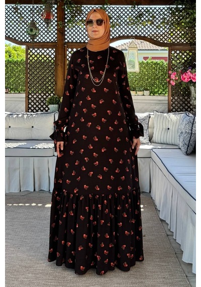 Rabia Şamlı Gül Kahverengi Elbise Normal