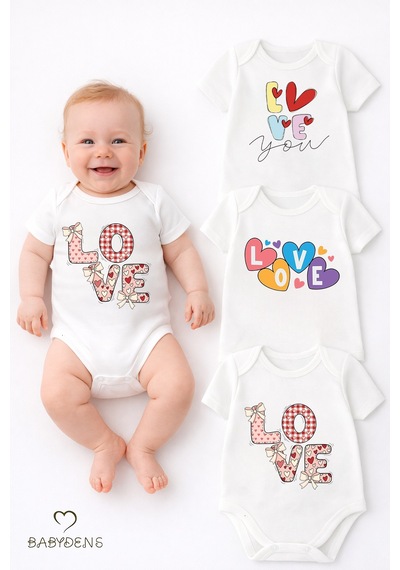 Babyden's 3 Lü Bebek Body Seti %100 Pamuk Sevimli Ayıcık Baskılı Kısa Kollu Çıtçıtlı Zıbın Unisex Beyaz