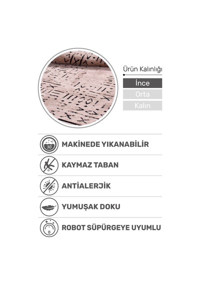 Venüs Kaymaz Tabanlı Bej Vizon Iskandinav Desenli Yumuşak Halı Pamuk Dokuma, Salon & Mutfak Kilim Bej