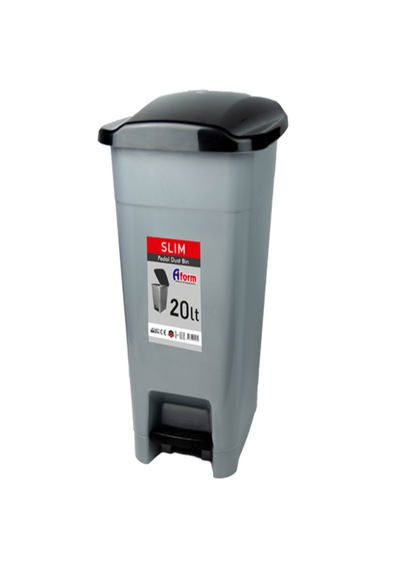 Aform Çöp Kovası Slim Pedallı 20lt Gri Gri - Siyah