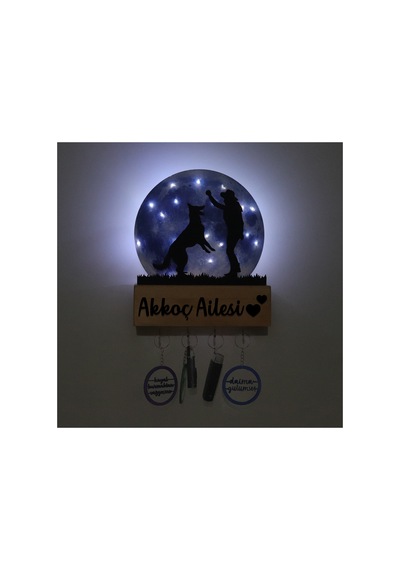 Led Işıklı Pleksi Dolunay Kişiselleştirilebilir Biblo Ruth Köpekle Oynayan Adam Anahtar Askılığı Mavi - 737330689 Mavi