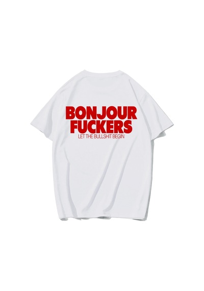 Brz Collectıon Brz Collection Unisex Oversize Bonjour Fuckers T-shirt Beyaz