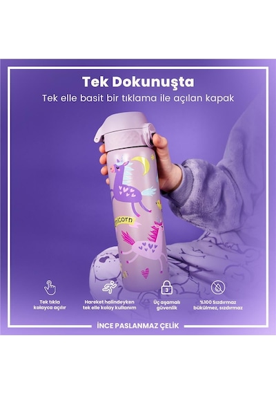 Ion8 - Paslanmaz Çelik İnce Suluk - Unicorn - 600 Ml - Sızdırmaz Çok Renkli