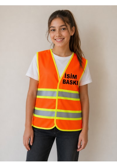 Çocuk Mühendis Yelek İsme Özel Baskılı Turuncu