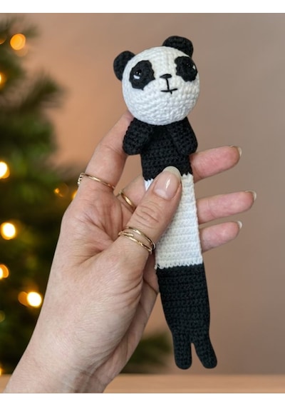 Amigurumi Panda Figürlü Pamuklu Kitap Ayracı Yüksek Kaliteli Malzeme, Detaylı İnce İşçilik