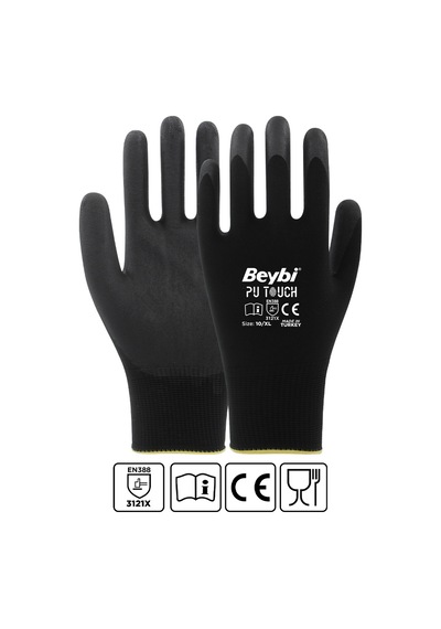 Beybi İş Eldiveni - Pu Touch - 12 Çift Siyah
