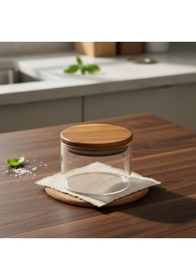 Doğal Akasya Ahşap Kapaklı Borosilikat Cam Saklama Kabı - 200 Ml Vakumlu Kare Baharatlık Ve Küçük Boy Erzak Kavanozu Çok Renkli