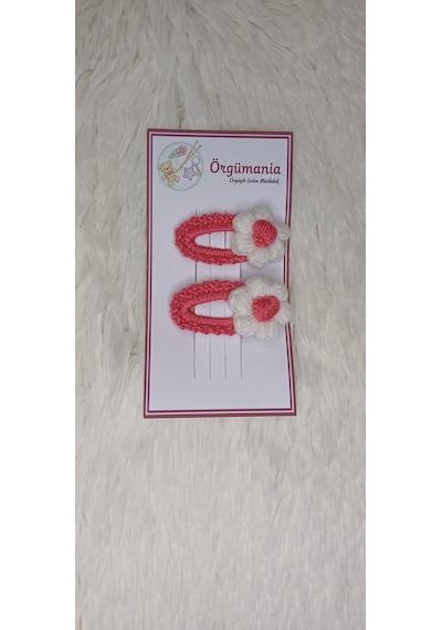 Amigurumi Toka - Çıtçıtlı El Örgüsü Toka 1 Çift Pembe