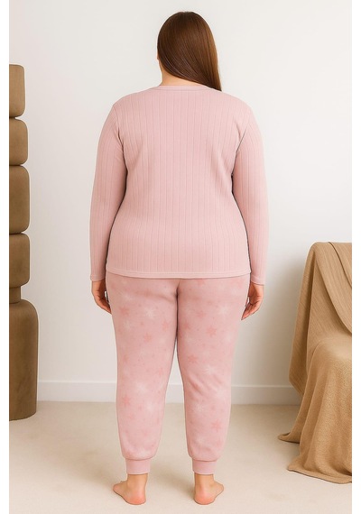 Pemilo Kadın Büyük Beden 0250 Raporlu Pijama Takımı GÜL KURUSU