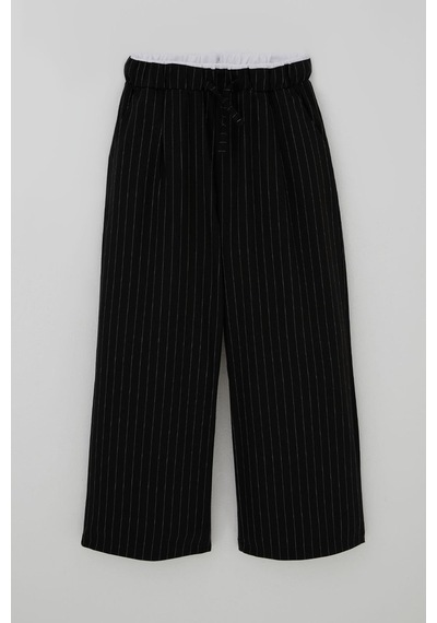 Breeze Kız Çocuk Pantolon Pinstripe Çizgili Çift Bel Detaylı 8-14 Yaş, Siyah