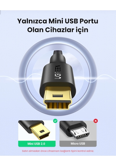Ugreen Mini Usb Data Ve Şarj Kablosu 50 Cm, Siyah, 10354
