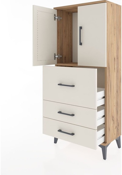 Hyperion Dolap Tek Raflı 3 Çekmeceli 2 Kapaklı 60x44x134 Çam-... Çam