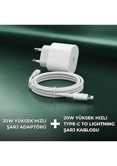 Nodar 20w Usb-c To Lightning Pd Hızlı Şarj Seti 1 Metre İphone Şarj Kablosu Dahil Dinamik Hızlı Şarj, Kısa Devre Korumalı Beyaz