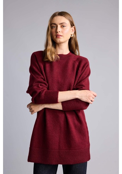 Defacto Relax Fıt Basıc Triko Kazak Tunik H6186ax26wnbr33 Bordo-br33