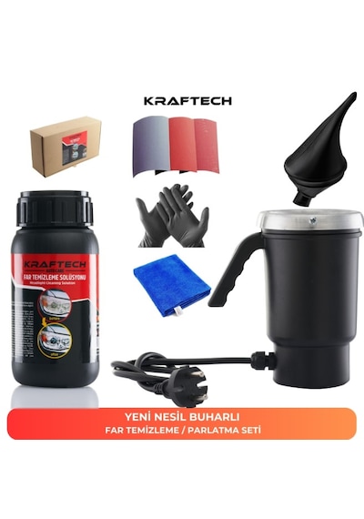 Kraftech Yeni Nesil Premium I Buharlı Araba Far Temizleme Ve Parlatma Seti 8 Parça Ürün