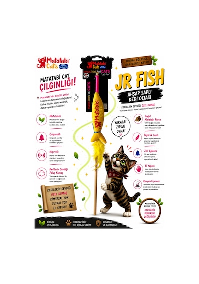 Jr. Fish Kedi Oltası Ahşap Saplı, Sesli Kumaş Kedi Oyuncağı Kedi Nanesi/otu İçermez