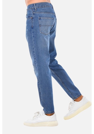 Cedy Denim Erkek Yüksek Bel Mom Jean Dar Paça Likralı Pantolon C333 Mavi