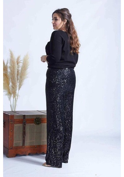 Moda Berray 4024 Siyah Payetli Büyük Beden Pantolon Siyah