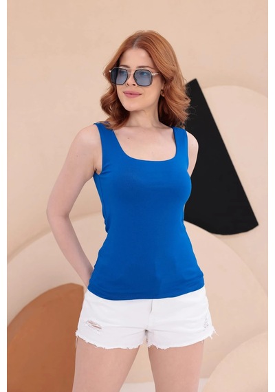 Bbbutikbasic Kare Yaka Esnek Atlet Bluz Hkn34 Mavi