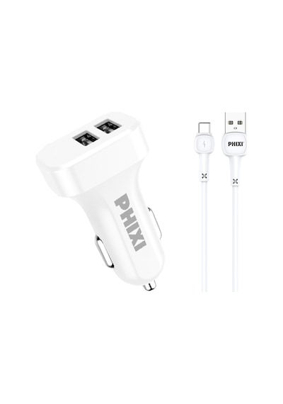 Phixi PCC511T Basic 2.1A Çift Çıkışlı Type-C USB Kablolu Araç Şar