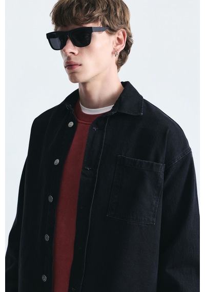 Vamos Oversize Denim Gömlek Siyah