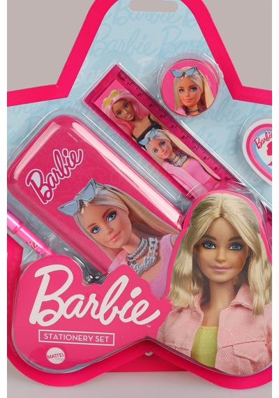 X Dekomus Lisanslı Barbie Yıldız Tasarımlı 5'li Kırtasiye Seti Metal Kalem Kutusu,cetvel,kalem Açık Gri