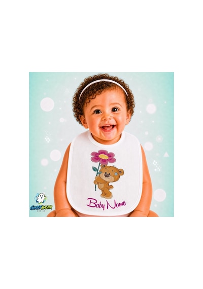 Kişiye Özel Ayıcıklı Keten Bebek Mama Önlüğü Yumuşak - Emici - Yıkanabilir - Özel Tasarım P070 Çok Renkli