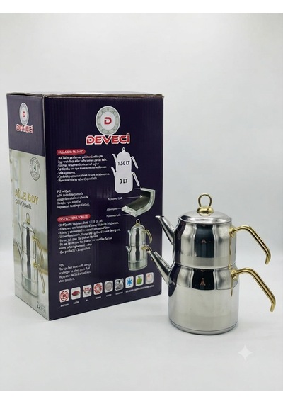 Demlik Takımı Sarı Kulp Çelik 4.5 Litre Krom