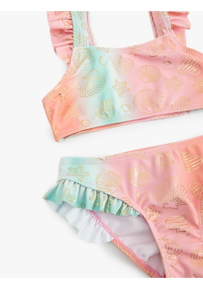 Koton Deniz Temalı Baskı Detaylı Fırfırlı Askılı Bikini Takımı Pembe Desenli 5skg00007mm Pembe Desenli