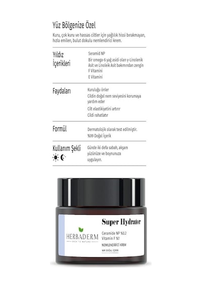 Herbaderm Super Hydrator Cilt Bariyerini ve Onarıcı Yoğun Nemlendirici Krem 50 ML