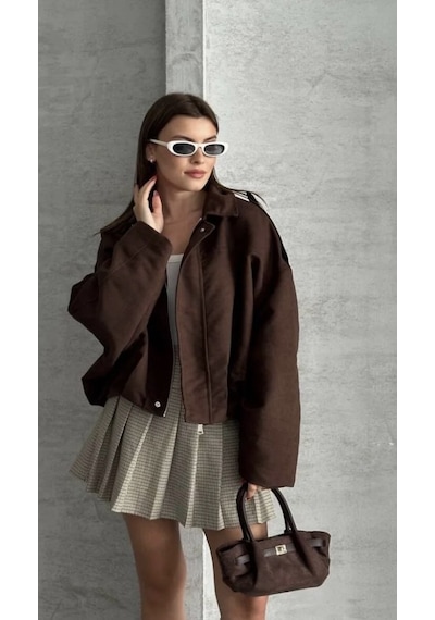Prifaldi Zr Oversize Süet Bomber Ceket Kahverengı