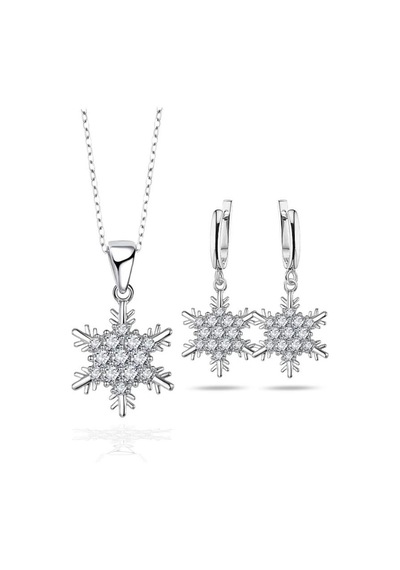 Brezza Lusso Jewelry Gümüş Kar Tanesi Kolye Küpe Set Gümüş Kolye Set 45 CM
