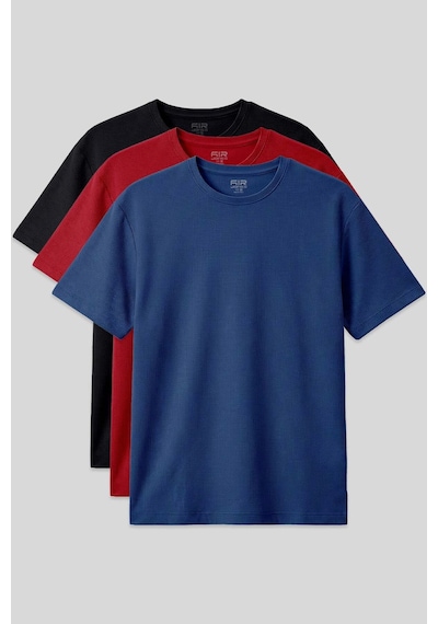 Oversize Fit Basic 3lü Paket Siyah-kırmızı-parlament Erkek T-shirt - 88379 Siyah - Mavi