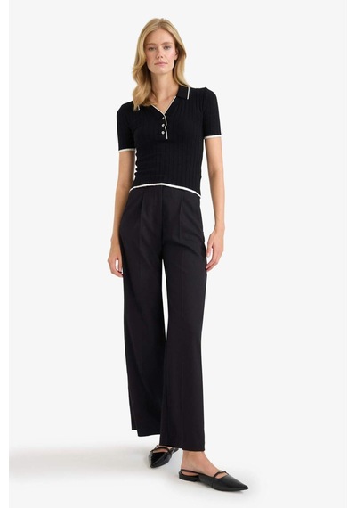 Defacto Fitted Polo Yaka Triko Kısa Kollu Kazak F7771ax25aubk81 Siyah