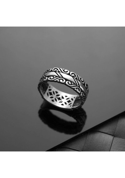 İpek Silver  925 Ayar Gümüş Motifli Üstü Kişiselleştirilebilir Erkek Yüzüğü Çok Renkli