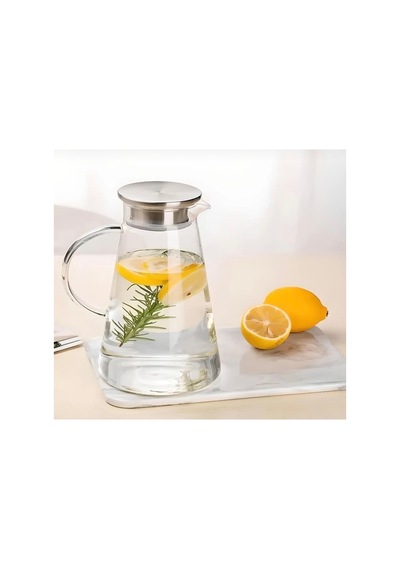 1800 Ml,büyük Boy Borosilikat Cam Sürahi,metal Süzgeç Kapaklı,su,limonata,detoks,çay, Sürahisi