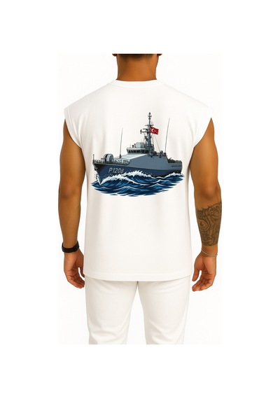 Bahriyeli Collection Oversize Tcg Kaş Cep Ve Sırt Baskılı Atlet Beyaz