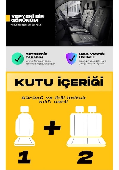 Füme - Gri Panda Bodrum Serisi Ford Transit 2014+ Araca Özel Keten Ticari Oto Koltuk Kılıfı
