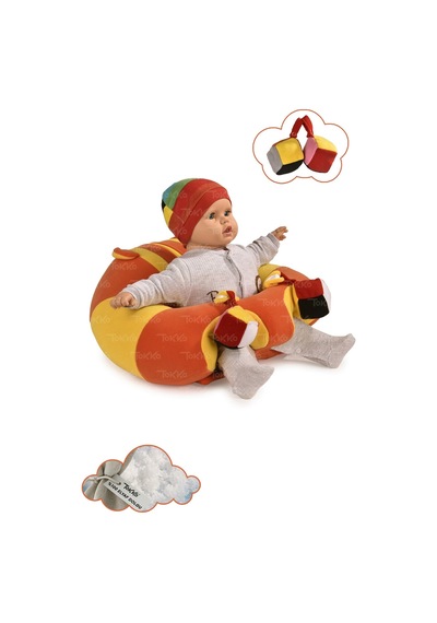 Oyuncaklı Bebek Oturma Destek Minderi - Devrilmez Bebek Koltuğu - Büyük Bebek Oturağı Turuncu Sarı