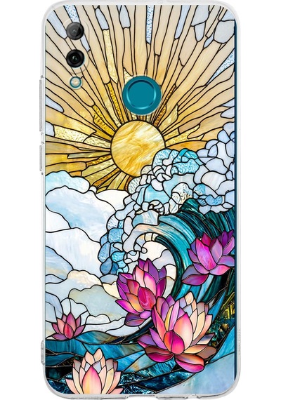 Printify Huawei P Smart 2019 İle Uyumlu Vitray Okyanus Sabahı Tasarımlı Şeffaf Silikon Kılıf Şeffaf