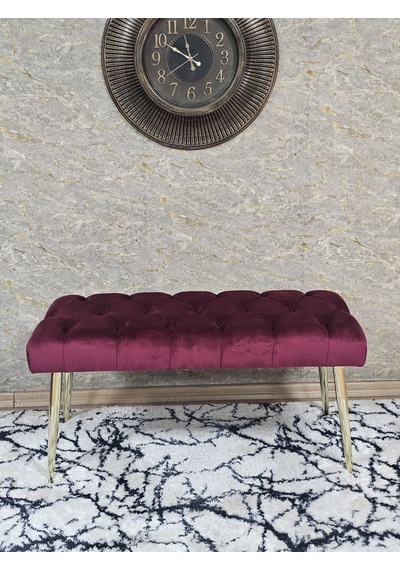 Zafir Gold Kaplama Sivriltme Ayaklı 90 Cm Puf Bench - Puf - Bench - Kasalı Oturak - Oturak - Yatak Ucu Puf Bordo