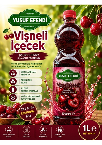 Yusuf Efendi Vişne 1 L Ferahlatıcı Vişne Aromalı Gazsız İçecek