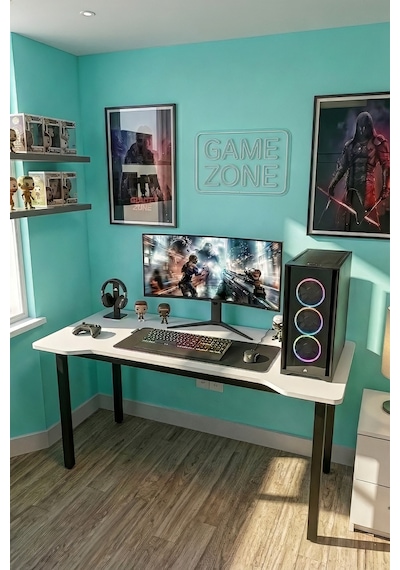 100 Beyaz Oyun Çalışma Masası Gaming Masa Ofis Masası 8100 Metal
