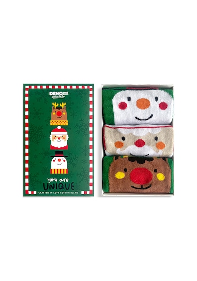 Denokids Yılbaşı Unisex Kız Erkek Çocuk 3'lü Kutulu Çorap Renkli