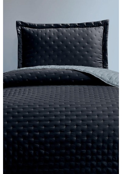 Washed Soft Çift Taraflı Tek Kişilik Yatak Örtüsü Lacivert Lacivert