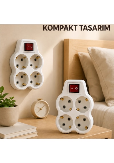 2 Li Set 4 Lü Priz Çoklayıcı Açma Kapama Anahtarlı Direkt Prize Takılan Adaptör Diğer