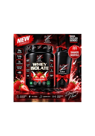 Isolate Whey Çilek Aromalı 450 Gr + Shaker