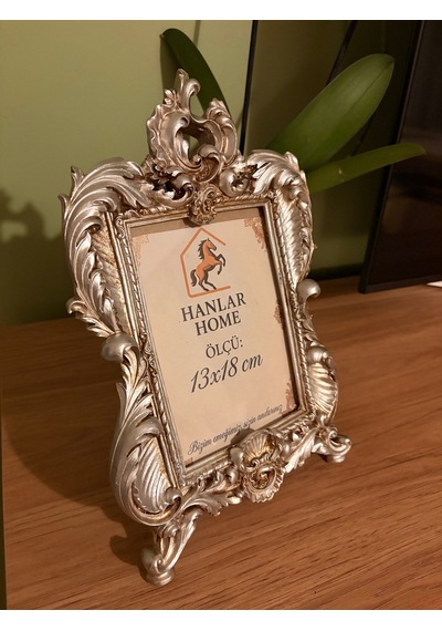 Barok Ayaklı Dekoratif Fotoğraf Çerçevesi Eskitme Gümüş / Şampanya 13x18 Cm